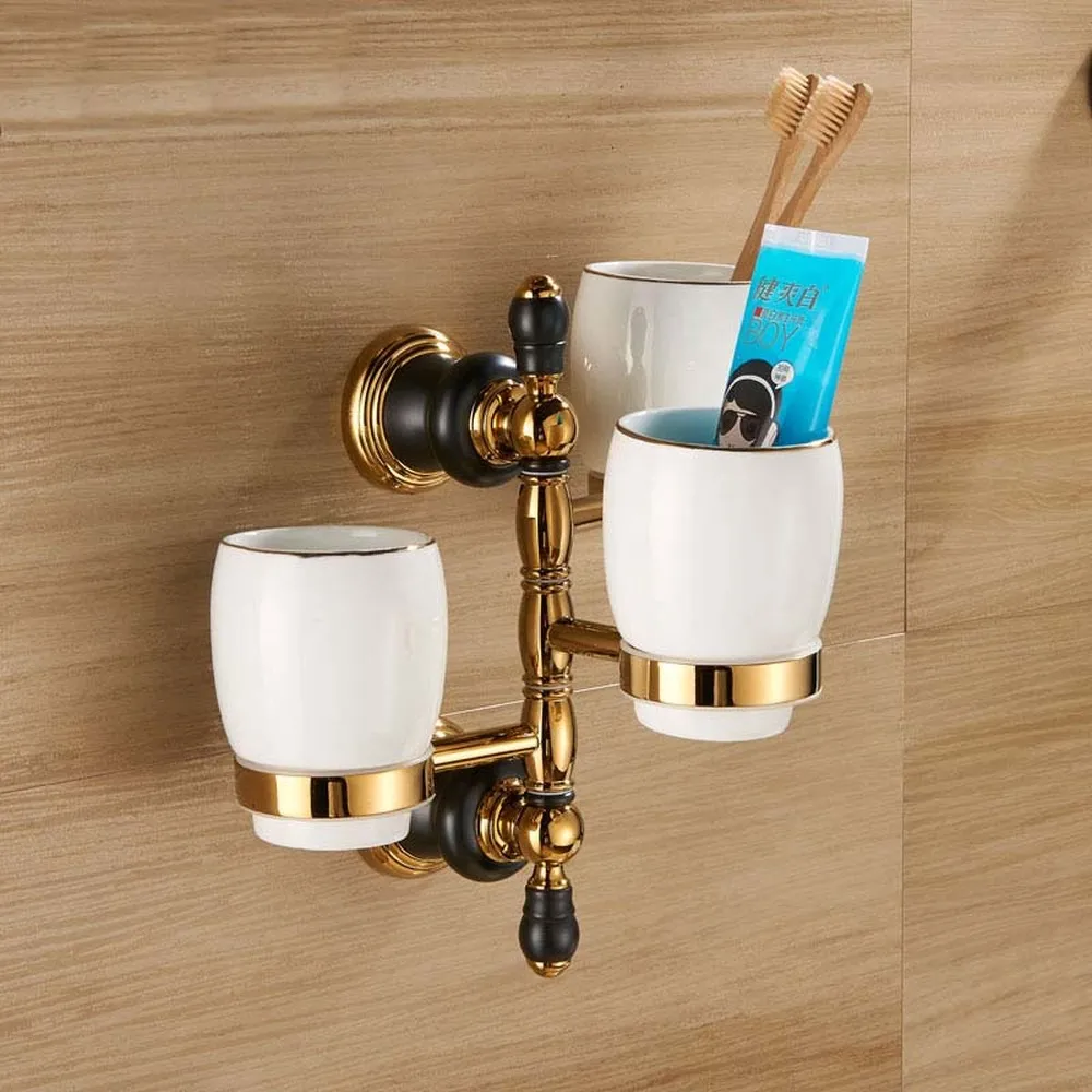 

European copper black gold bathroom toothbrush cup holder hardware pendant mouth cup three cup holder American tooth cup LO71853