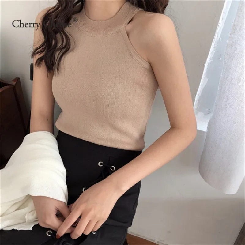 Cherry Chesse Sexy Solid Women Tank Tops Slim Female Camis | Женская одежда
