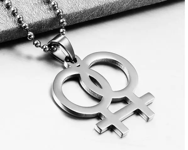 Двойной женский символ LGBT кулон из нержавеющей стали ожерелье Оригинальный