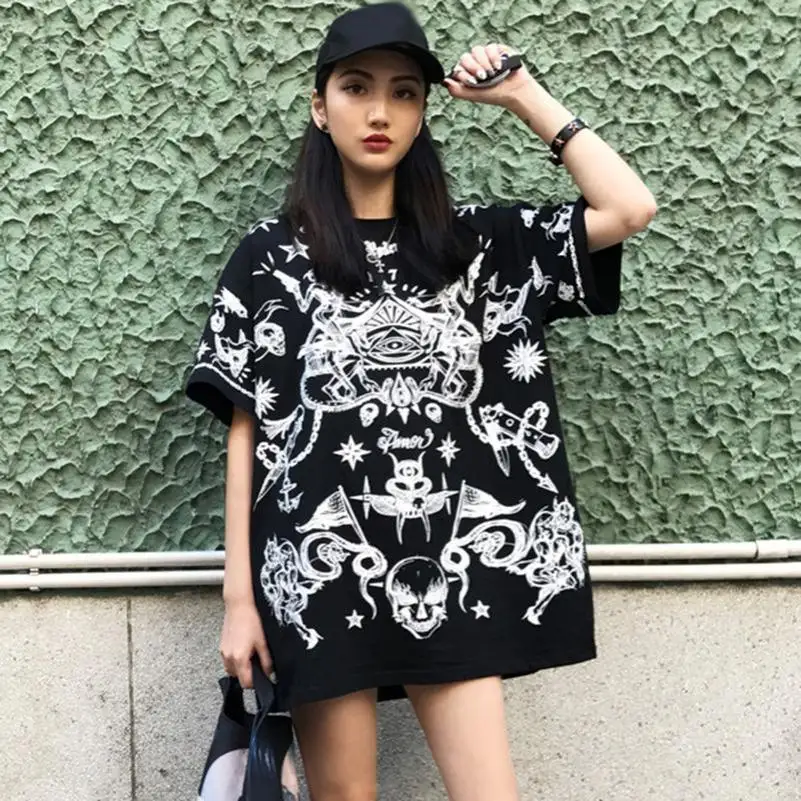 Harajuku 2018 летняя новая женская Повседневная футболка большого размера Ретро с