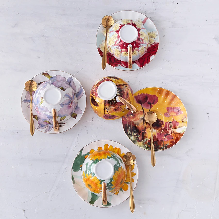 

Europe Creative Coffee Cup Sets Top Quality Ceramic Porcelain Tea Cup Set Afternoon Tea Party Wedding Home Office Drinkingware