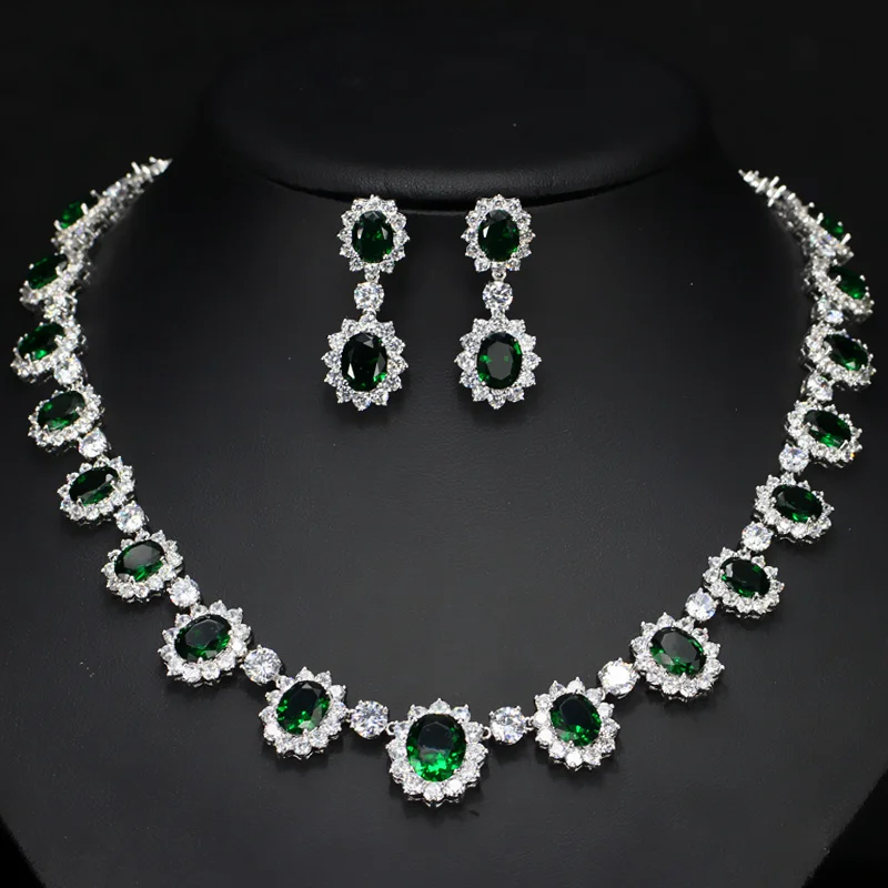 BeaQueen Exquisite Inlaid Big Royal Blue Cubic Zirconia Flower Shape CZ Necklace Jewelry Set for Women Wedding Banquet JS058 | Украшения и