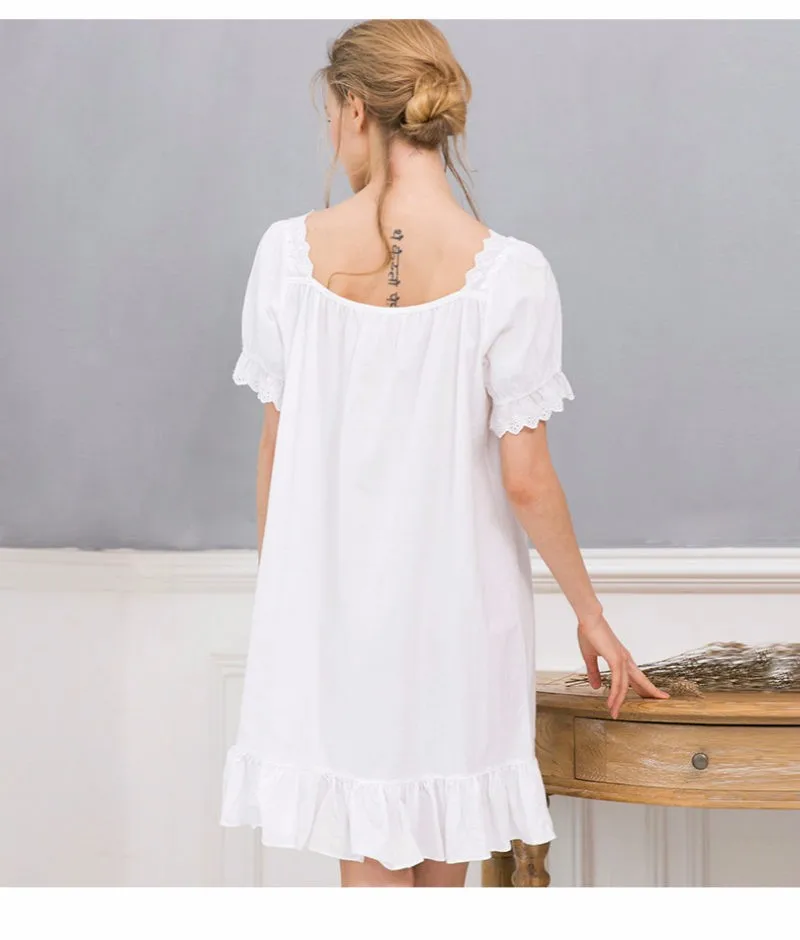 Винтажная белая ночная рубашка Vestido Branco, белая хлопковая ночная рубашка, Элегантные ночные рубашки для женщин, ночная рубашка для женщин, домашняя одежда Gecelik