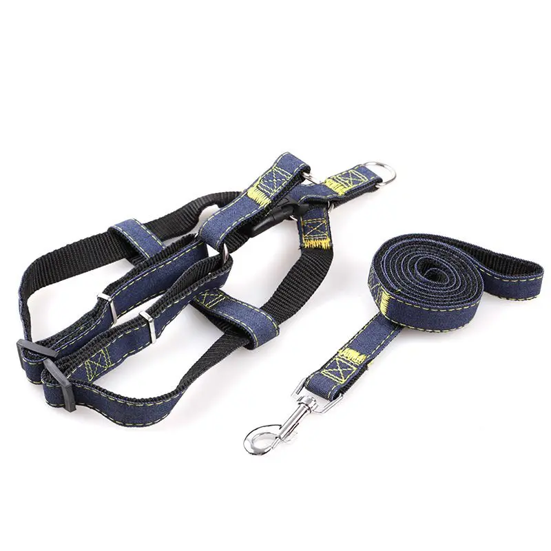 Black Harness Leash Нейлоновая шлейка с поводком для домашних животных, регулируемый поводок для больших собак, поводок для больших собак, L, XL, джинсы для больших питомцев, дышащие, L, XL, синий, черный - Цвет: Black Harness Leash