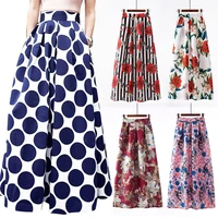 autumn skirts femme high waisted pocket long skirt vintage floral striped maxi womens skirt big swing plus size skirt clothes