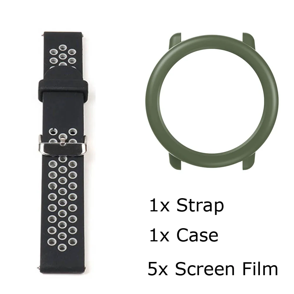 BlackGrey-ArmyGreen 7/лот для Xiaomi Huami Amazfit Pace ремешок для часов браслет силиконовый Pulsera Correa Защитная пленка для экрана Pantalla - Цвет: BlackGrey-ArmyGreen