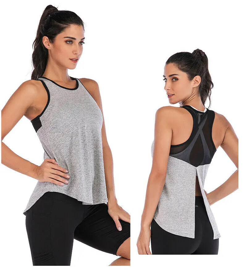 

Women Sport Fitness Tank Top Athletic Undershirt Gym Camis Solid Quick Dry Sleeveless Tee Running Crop Tops