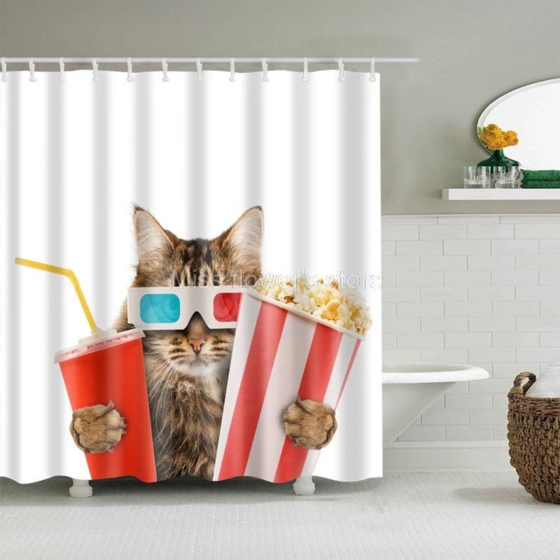 Попкорн Кола очки Cat дизайн пользовательские душ Шторы Ванная комната