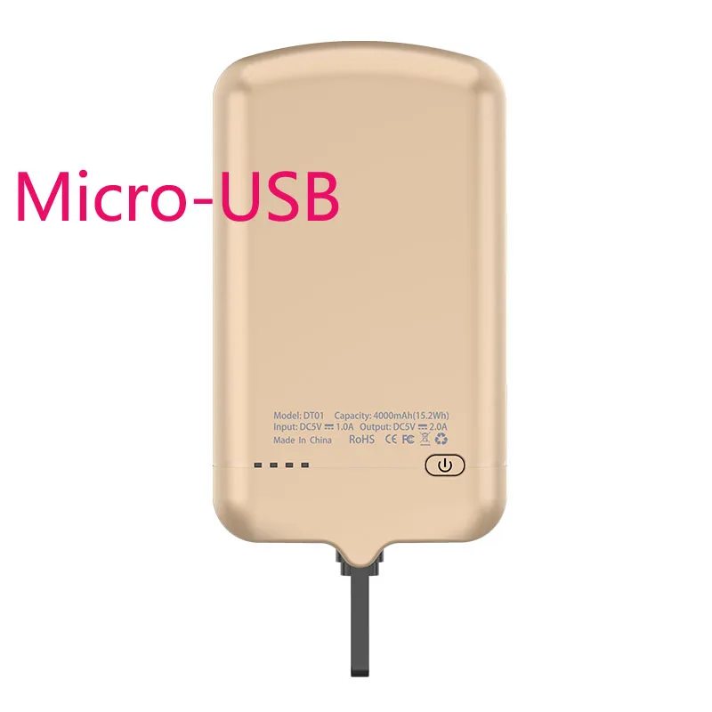 gold for Micro-USB 4000 мАч Andriod телефон универсальный внешний аккумулятор чехол для samsung S6 edge S5 Micro-USB зарядное устройство чехол для зарядки - Цвет: gold for Micro-USB