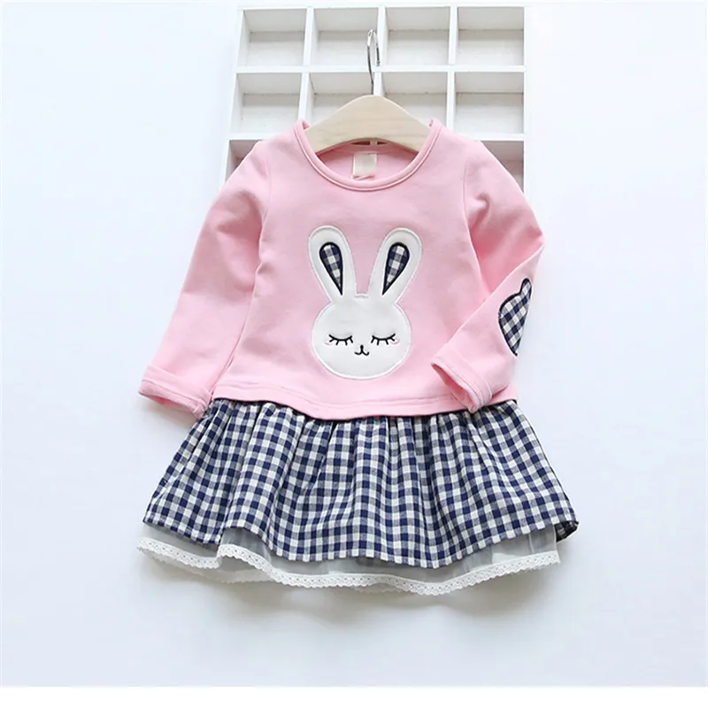 High Quality Spring Baby Girl Clothes Dress Long Sleeve Cartoon Embroiderie Bunny Princess 3 Designs | Детская одежда и обувь