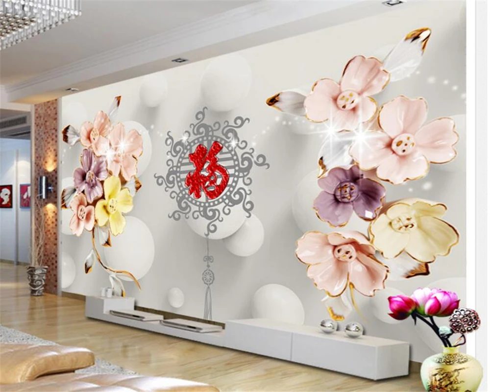 

Beibehang 3D jade carving rich flower home decoration 3d wallpaper photo living room bedroom murals wallpaper for walls 3d
