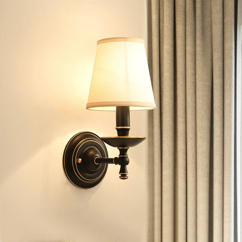 

American Copper Black Rubbing Gold Bedroom Bedside E14 LED Wall Lamp Northern Europe Modern Simple Aisle Stairs Deco Wall Lights