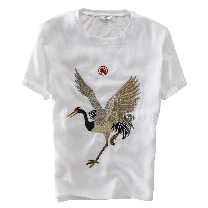

2019 New linen short-sleeved t-shirt men casual simple loose Chinese style embroidery t shirt men brand tops tshirt male camisa