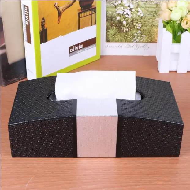 

Europe luxurious high quality PU leather tissue box black+white tissue paper case pumping napkin holder napkins box PZJH006