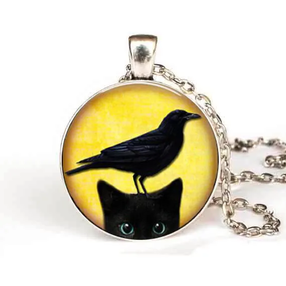 Черная кошка и ожерелье с вороной черная подвеска в виде котенка милый костюм на
