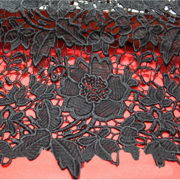 Черное бордовое цветочное вышивка химическое кружево Материал платье Свадебные
