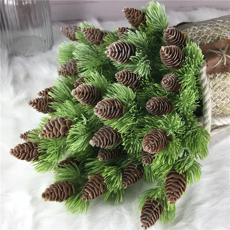 7 Branches Artificial plant pine cone grass decoration single branch Plastic Leaves Home Wedding Christmas Decor | Дом и сад