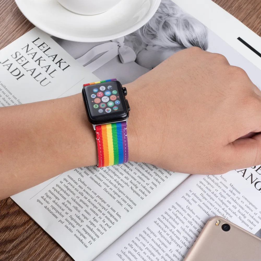 Нейлоновые ленты в радужную полоску для Apple Watch Series 5 4 3 2 1 ремешок с пряжкой iWatch
