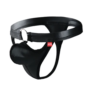 Из искусственной кожи эротичное мужское белье Sexy Gay Mens стринги, эротическое мужское нижнее белье, Трусы-стринги с карманом для пениса