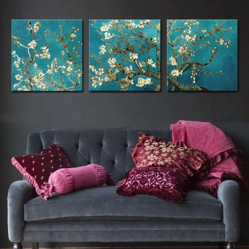 3 предмета стены искусства Ван Гог цветущие миндальное дерево холст Картина на