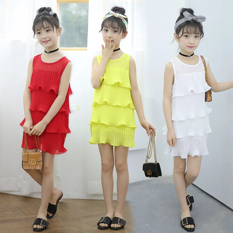 Платья для девочек 2018 Летнее Детское шифоновое платье без рукавов классное