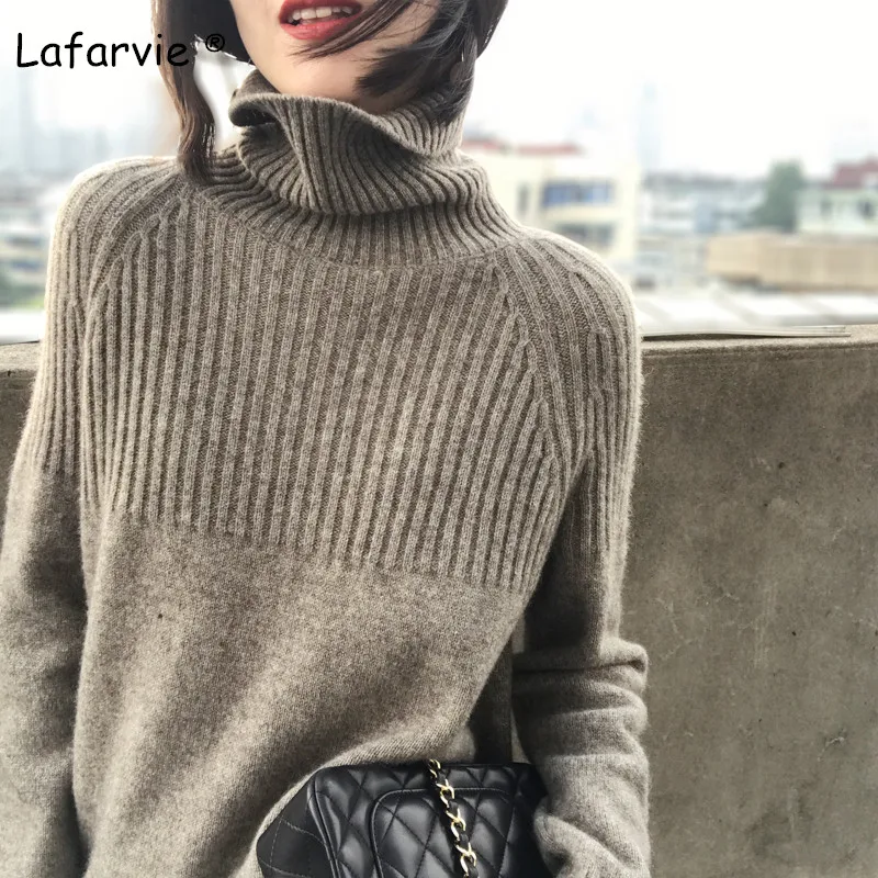 Lafarvie новая шерсть смешанная с кашемиром водолазка свитер для женщин осень зима теплый пуловер с длинным рукавом Женский вязаный джемпер S-XL