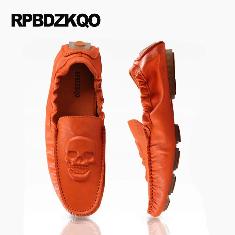 White Spring Driving Blue Chic Slip On 2021 New Men Flats Orange Comfort Moccasins Shoes Green Printed Breathable Skull Loafers | Обувь