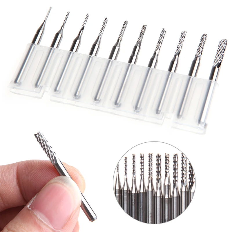 10Pcs/set 1/8'' 0.8-3.175mm PCB Twist Drill Bit Set Engraving Cutter Rotary CNC End Mill Wood Tool For Metal | Инструменты
