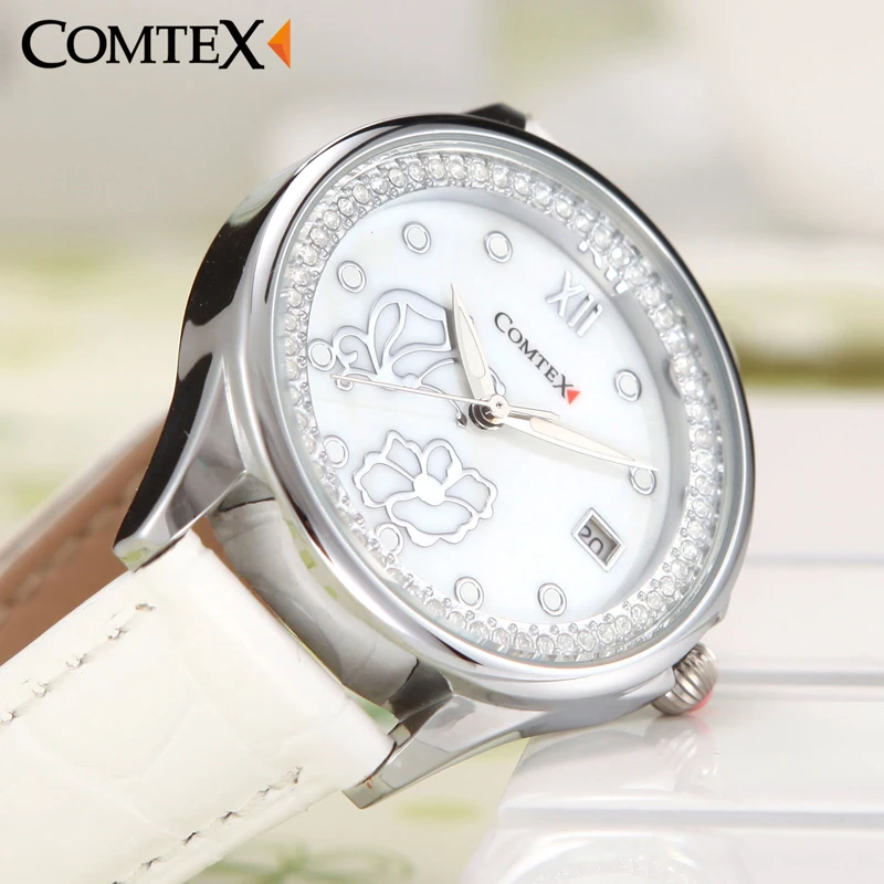 Comtex Для женщин часы с перламутровым циферблатом и белая кожа бабочка модные