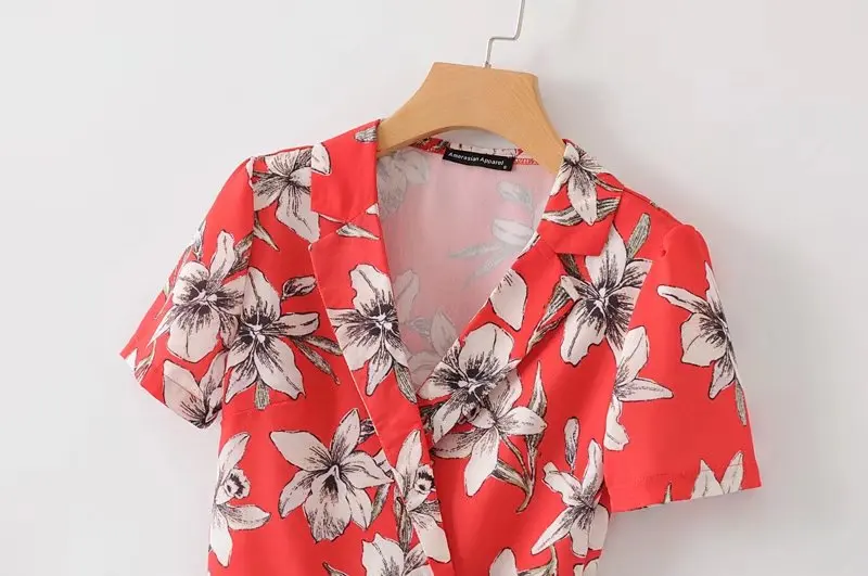 OMCHION Blusa Feminina лето 2018 В шеи Цветочный принт с бантом Рубашка нерегулярные короткий