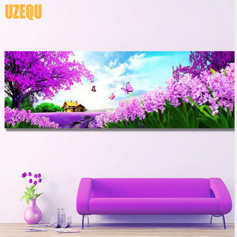 Uzequ полностью Алмазная вышивка пейзаж Лаванда 5D DIY картина цветок крестом 3D