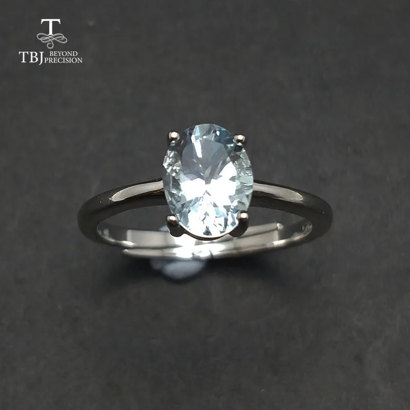 

Женское кольцо с натуральным аквамариновым драгоценным камнем Tbj, подарочное кольцо из стерлингового серебра 925 пробы