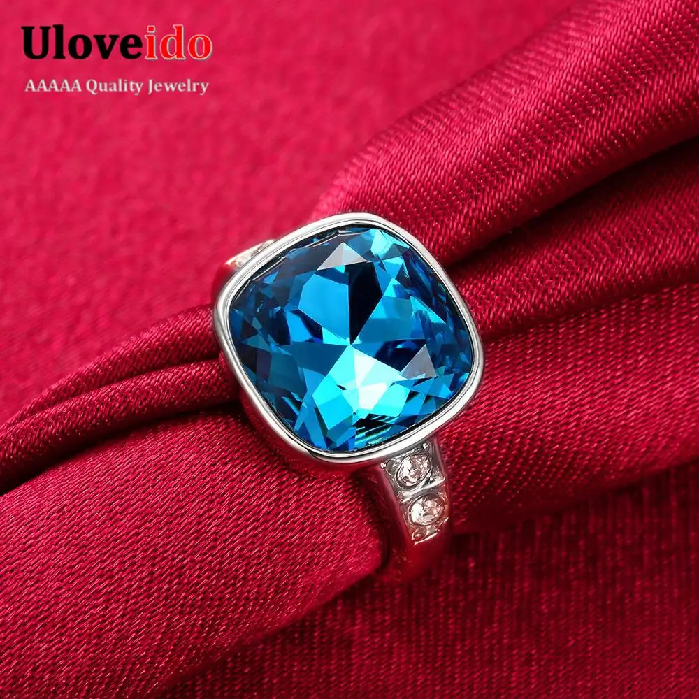 2017 Продвижение Кольца Для Женщин Анель Bague Femme Большой Синий Кольцо с Камнями Delicado