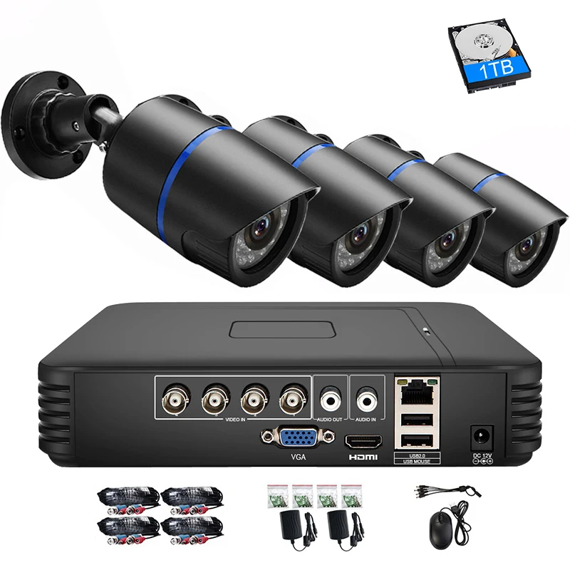 4CH 1080P CCTV Камера Системы 720P безопасности комплект видеонаблюдения 1 ТБ HDD 4 шт. Пуля