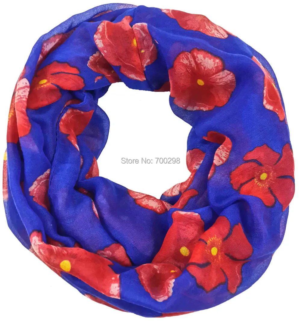 Женский шарф-петля с красным маком и цветочным принтом |