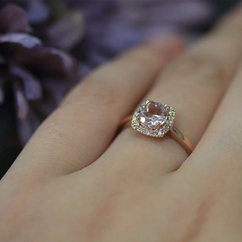 

DUPUY Fashion Engagement Ring 14K Rose Gold Elegant Temperament Morganite Ring Ladies Fine Jewelry Wedding Ring D180237