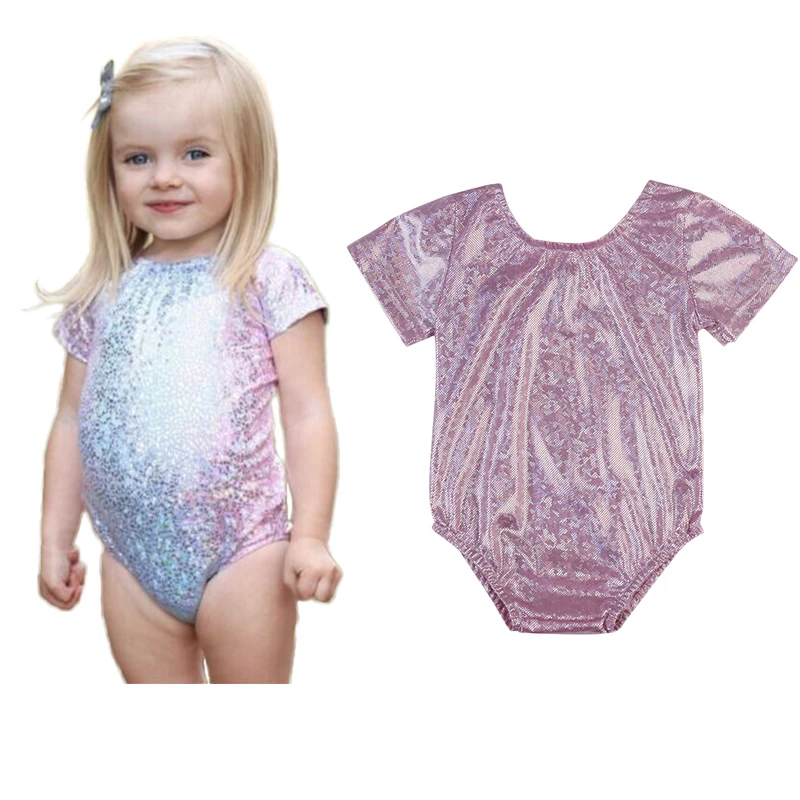 Цельнокроеный Блестящий купальник для маленьких девочек розовая пляжная одежда