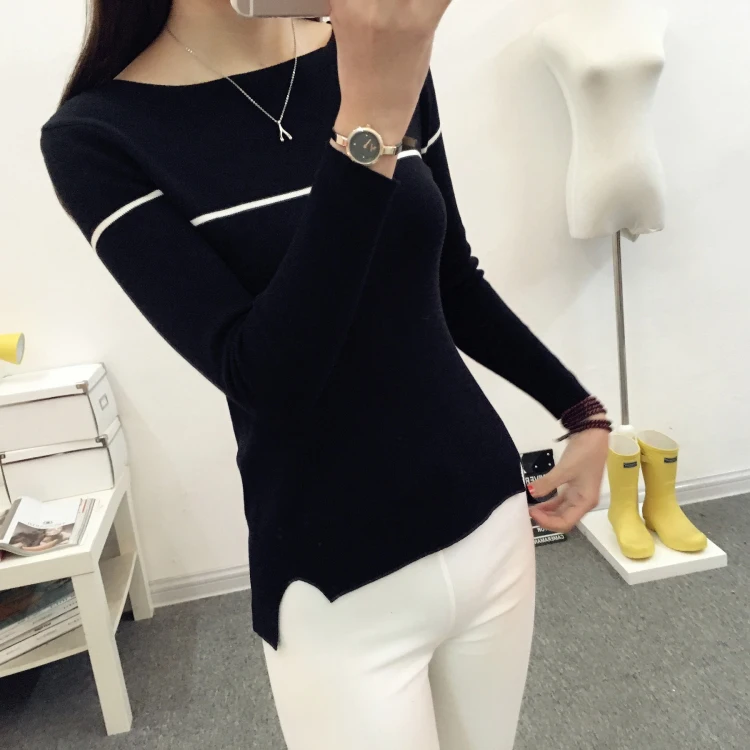 OHCLOTHING полосатый свитер с воротником осеннее тонкое пальто платье женская рубашка осенняя куртка женская