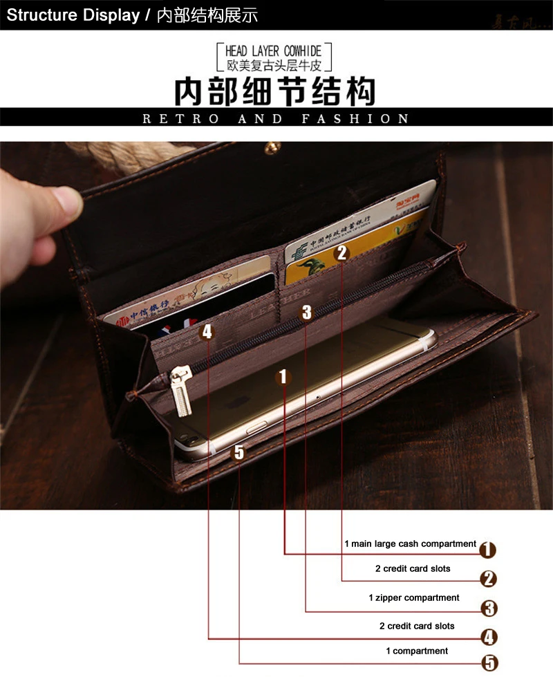 Винтажный Мужской кошелек из натуральной кожи бумажник с зажимом для денег