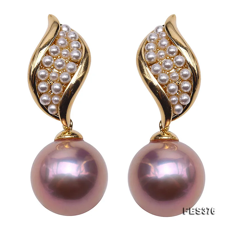 purple pearl JYX очаровательные жемчужные серьги, великолепные натуральные пресноводные настоящие жемчужные 10,5 мм круглые фиолетовые серьги из пресноводного жемчуга для женщин - Цвет камня: purple pearl