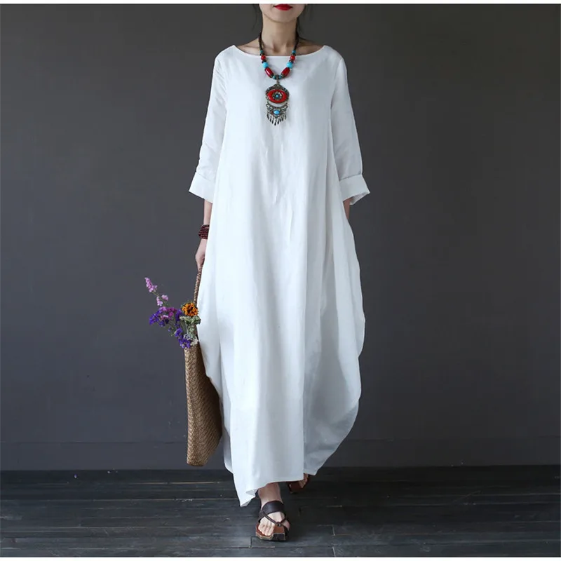 

2019 Summer autumn Plus Size Dresses Women Long sleeve Loose long vintage Dress Boho Shirt Dress Maxi Robe fashion Female B80