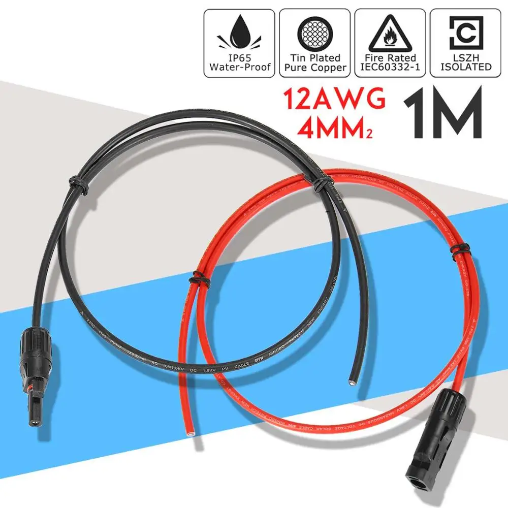 1m 4 мм 12 AWG KINCO 1 пара удлинитель для панели солнечных батарей кабель медный провод черный и красный с MC4 разъем Солнечный PV кабель - Цвет: 1m