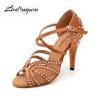 Женские атласные туфли Ladingwu, туфли с блестками для латиноамериканских танцев, обувь для свадебных и бальных танцев, обувь на высоком каблуке 10 см