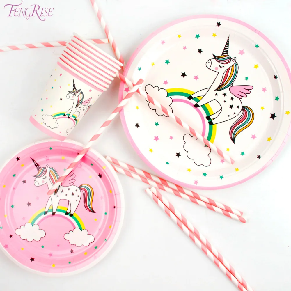 FENGRISE Розовый Единорог товары для вечеринок единорог украшения дня рождения