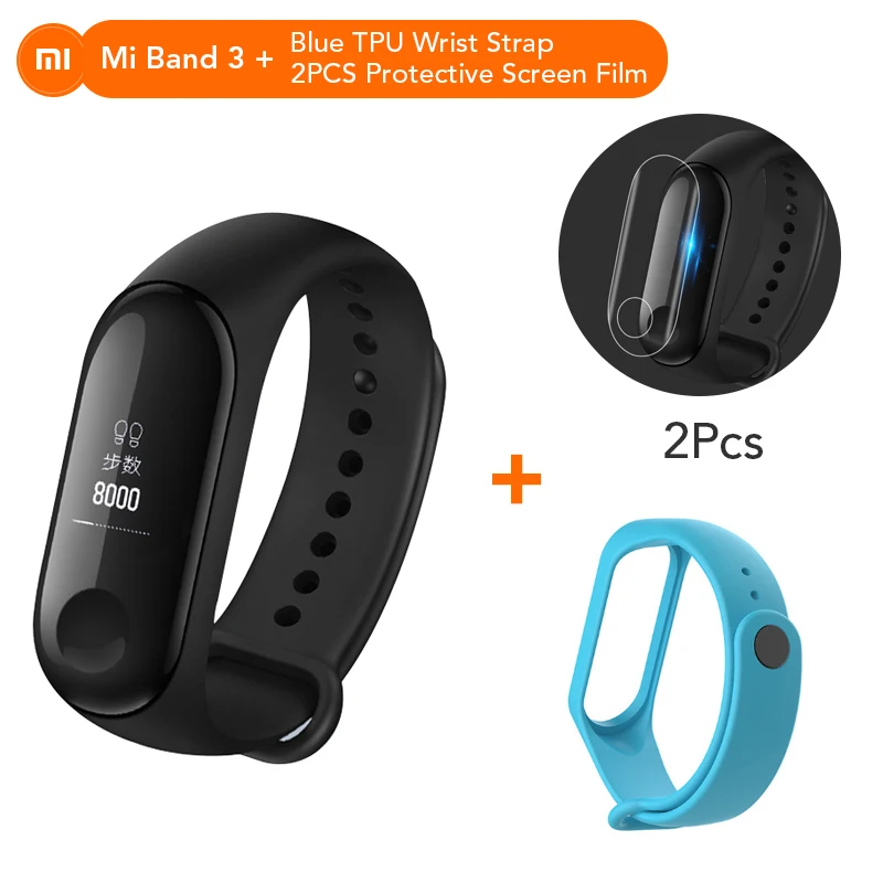 CN Add Blue Strap Mi Band 3 NFC версия Xio mi монитор сердечного ритма умный спортивный браслет OLED mi band 3 Smartband многоцветные ремни - Цвет: CN Add Blue Strap