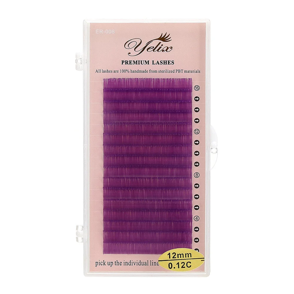 purple Yelix, 16 рядов, фиолетовые, синие, зеленые, цветные ресницы для наращивания ресниц, искусственная норка, цветные ресницы, цветные ресницы для наращивания ресниц, макияж - Цвет: purple