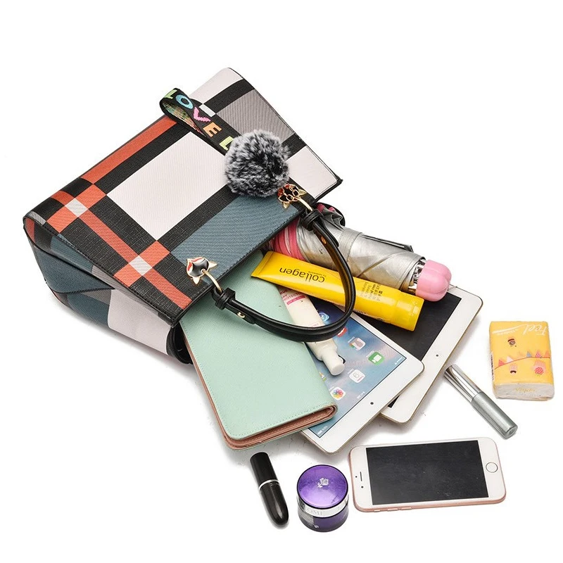 Клетчатые женские кожаные сумки сумка через плечо для женщин 2019 женская дамские