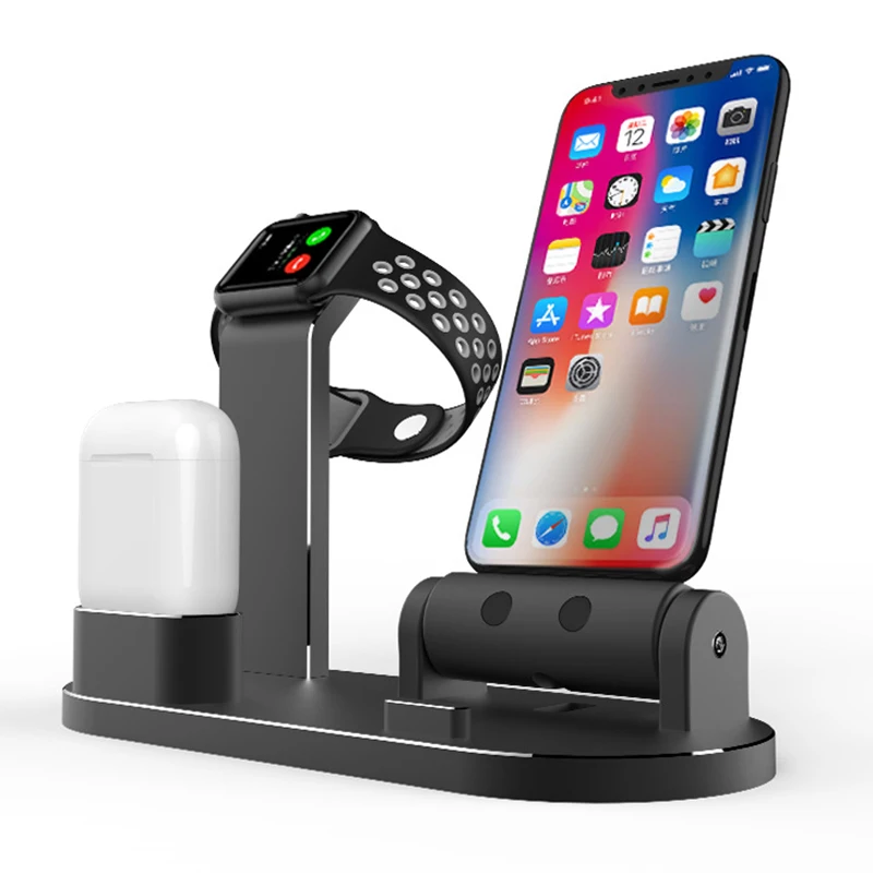 3 в 1 Беспроводные наушники сплав Подставка для зарядки для Apple Watch для AirPods зарядная станция быстрое зарядное устройство для iPhone X/8 8 plus