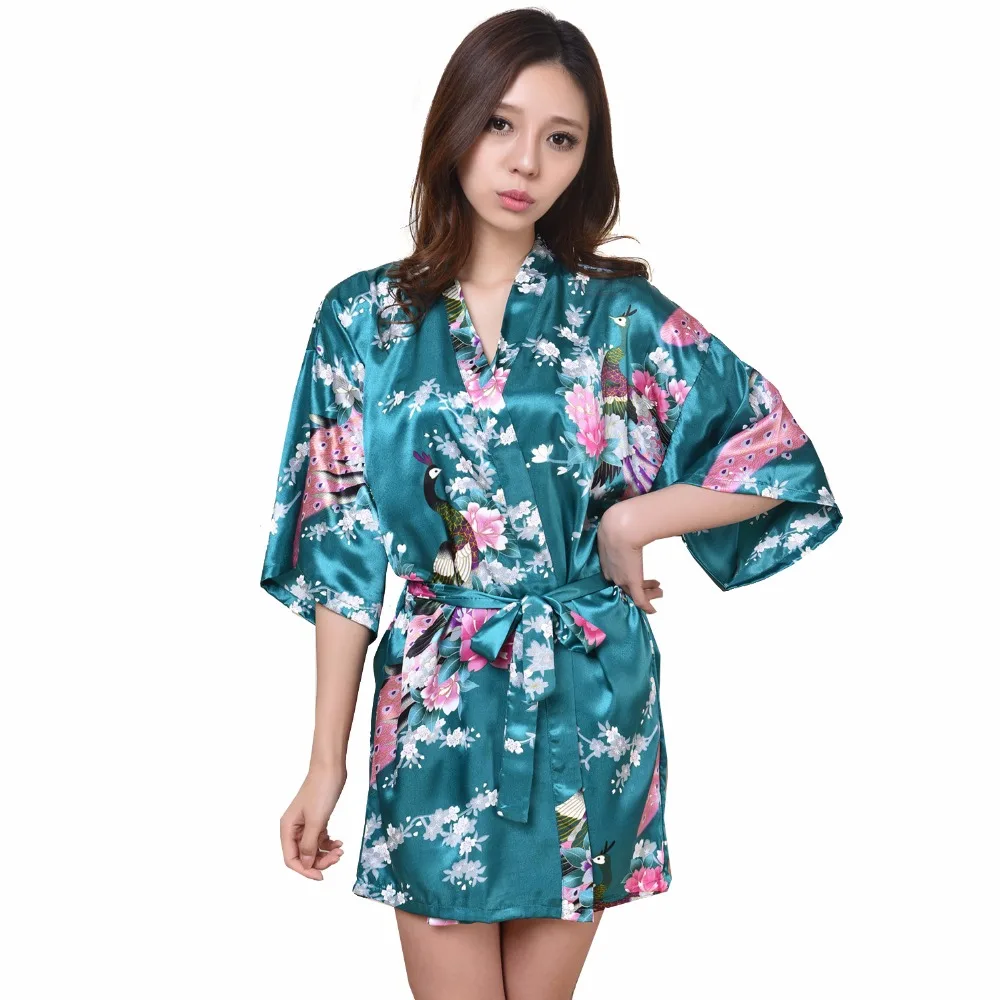 Женское платье халат Yukata зеленое сексуальное мини кимоно банный для невесты