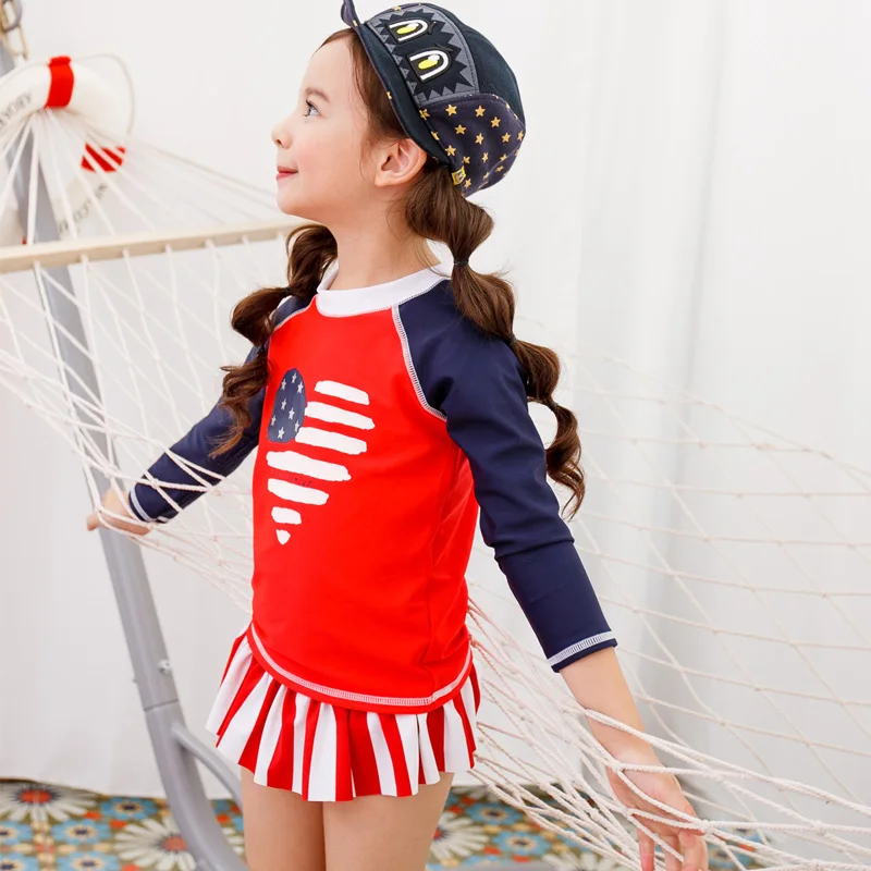 Детский комплект из 3 предметов для плавания девочек лайкры с защитой от солнца и